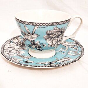 222Fifth Footed Tea Cup & Saucer Adelaide Turquoise